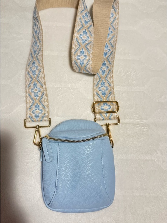 Handbags - Boho Stylish Light Blue Crossbody Bag with Patterned Strap baby blue color